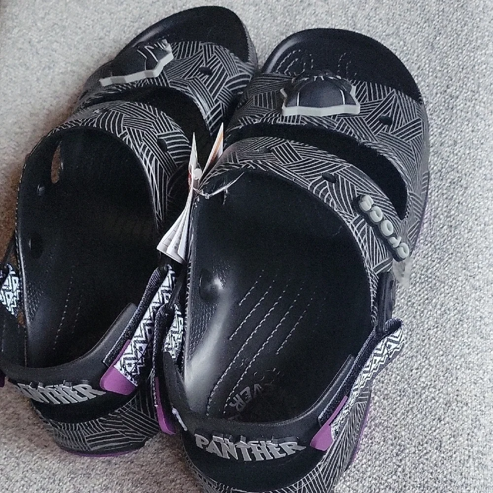 CROCS Marvel Wacanda Forever Black and Gray Sandals Black Panther  Size 13